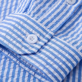 Striped Seersucker Shirt with High Collar