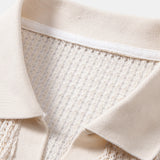 Relax Fit Crocheted V Neck Polo & Crinkle Textured Drawstring 5" Shorts