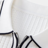Contrast Trim Waffle Zipper Knit Polo & Slim Fit Tapered Trousers