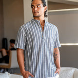 Lorenzo De Luca | Coastal Stripe Mandarin Shirt with Lightweight Comfort For Men