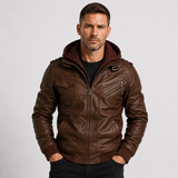 Louis Sinclair | Hooded Leather Bomber Jacket For Men