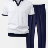 Contrast Geometry Jacquard Knit Polo & Slim Fit Tapered Trousers