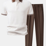 Contrast Stripe Trim Waffle Polo & Slim Fit Tapered Trousers