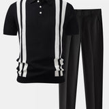 Contrast Textured Knit Polo & Slim Fit Tapered Trousers