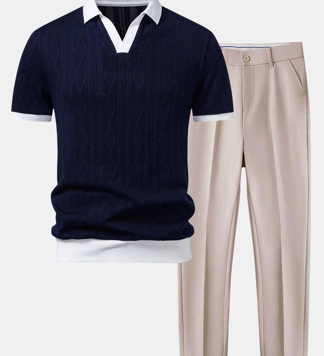 Contrast Geometry Jacquard Knit Polo & Slim Fit Tapered Trousers