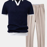 Contrast Geometry Jacquard Knit Polo & Slim Fit Tapered Trousers