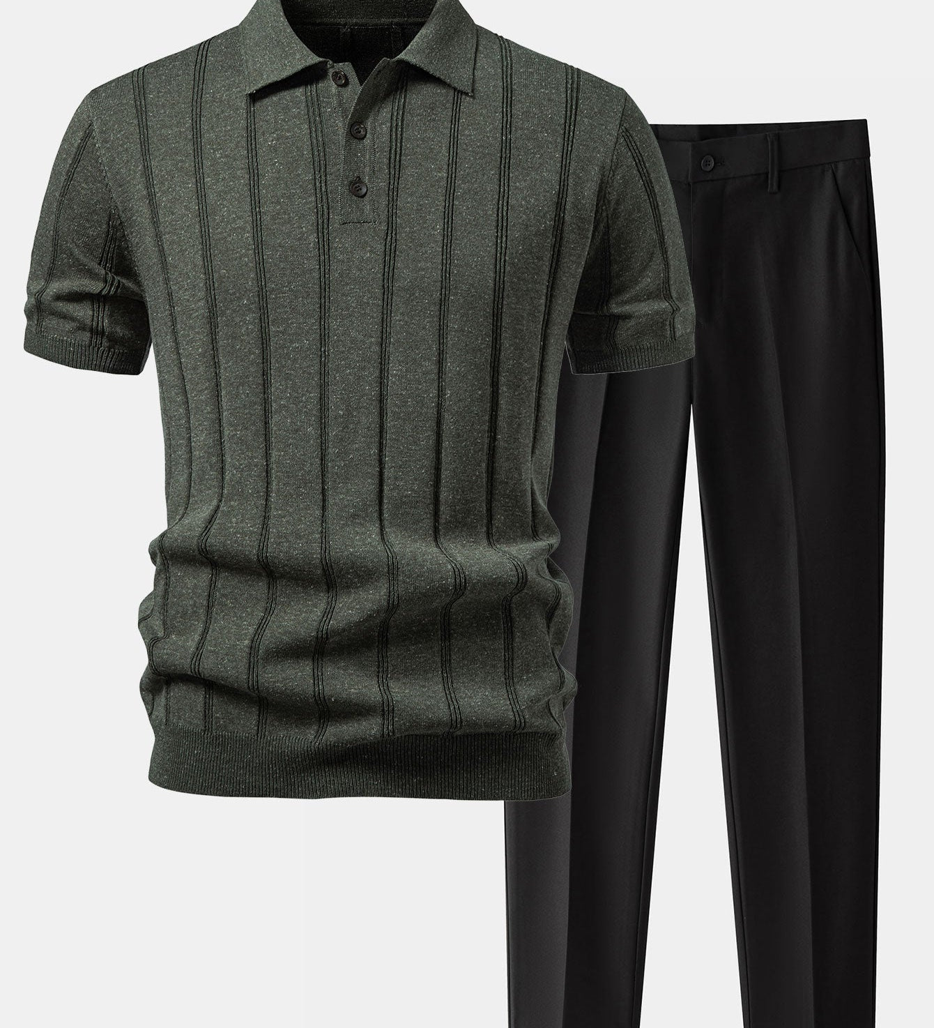 Linen Ribbed Knit Polo & Slim Fit Tapered Trousers