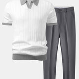 Contrast Trim Stripe Johnny Collar Polo & Slim Fit Tapered Trousers