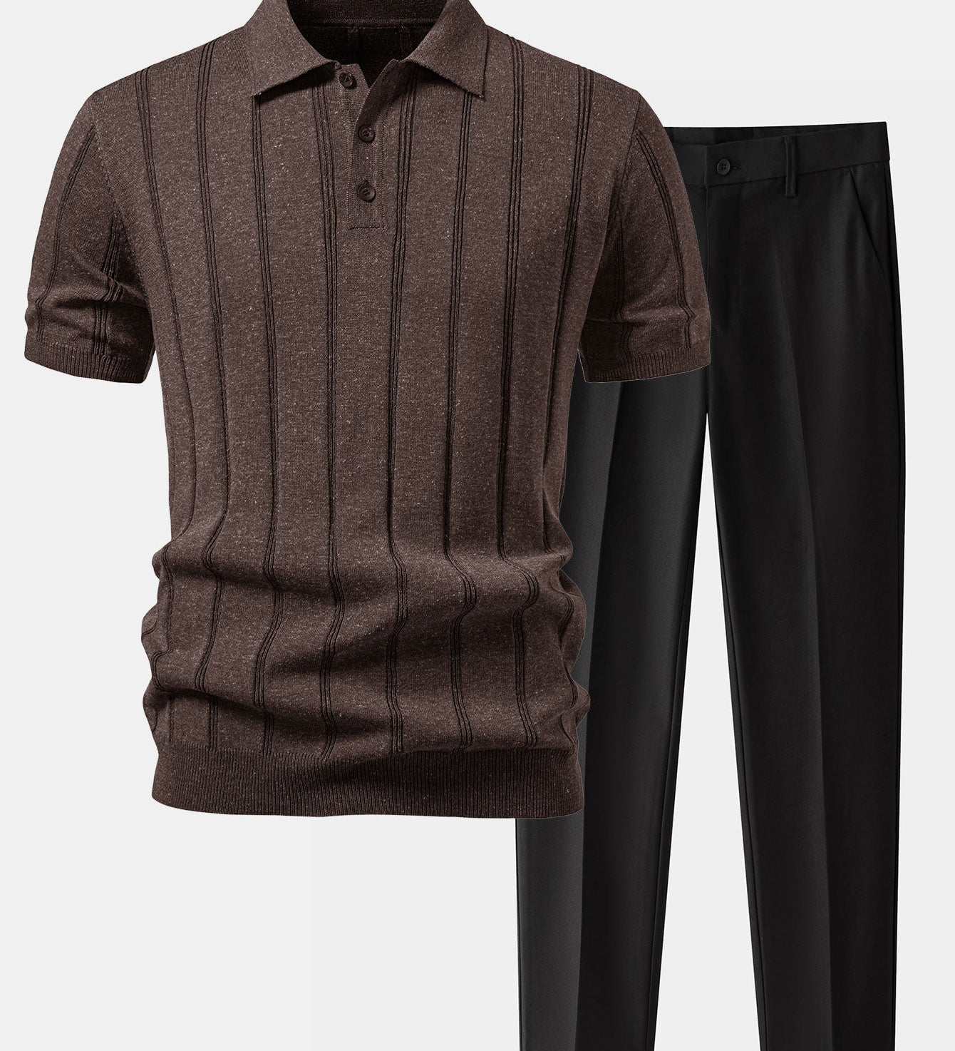 Linen Ribbed Knit Polo & Slim Fit Tapered Trousers