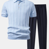 Linen Ribbed Knit Polo & Slim Fit Tapered Trousers