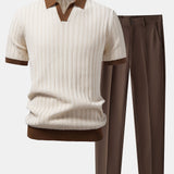 Contrast Textured Johnny Collar Polo & Slim Fit Tapered Trousers