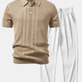 Geometric Jacquard Open Knit Polo & Straight Leg Ribbed Pants
