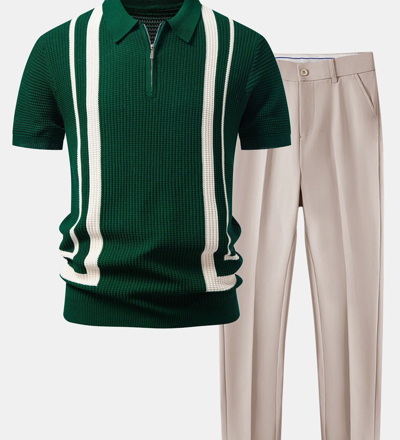 Contrast Zipper Polo & Slim Fit Tapered Trousers