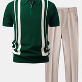 Contrast Zipper Polo & Slim Fit Tapered Trousers