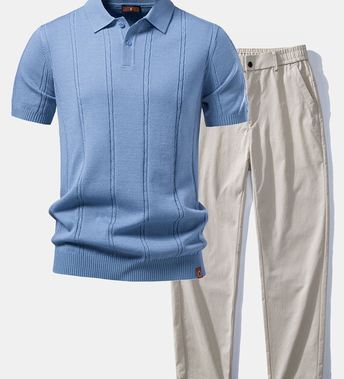 Twist Knit Polo & Elastic Waist Straight Leg Trousers