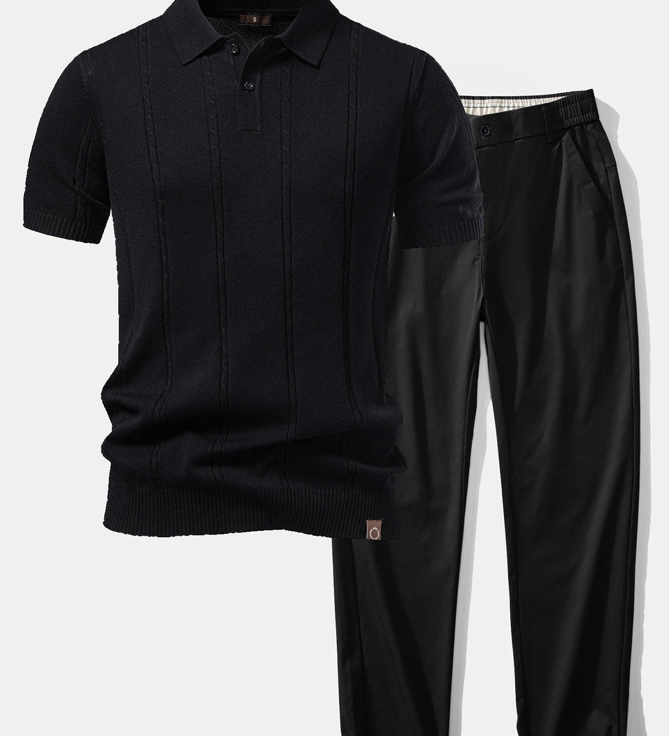 Twist Knit Polo & Elastic Waist Straight Leg Trousers