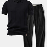 Twist Knit Polo & Elastic Waist Straight Leg Trousers