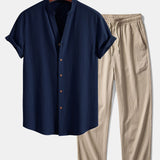 Gerimpelde textuur<tc>rood</tc> V-hals shirt &amp; kreuk textuur<tc>rood</tc> Rechte broek
