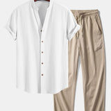 Gerimpelde textuur<tc>rood</tc> V-hals shirt &amp; kreuk textuur<tc>rood</tc> Rechte broek