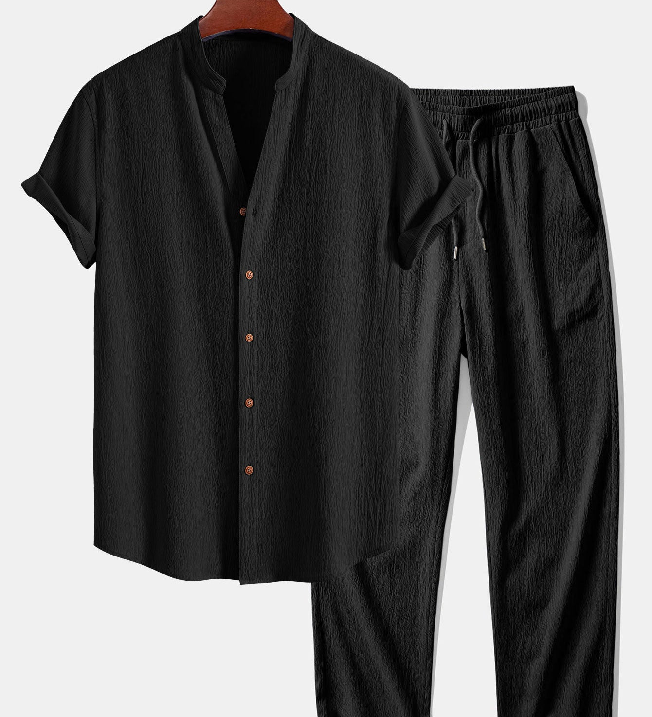 Gerimpelde textuur<tc>rood</tc> V-hals shirt &amp; kreuk textuur<tc>rood</tc> Rechte broek