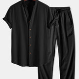 Gerimpelde textuur<tc>rood</tc> V-hals shirt &amp; kreuk textuur<tc>rood</tc> Rechte broek