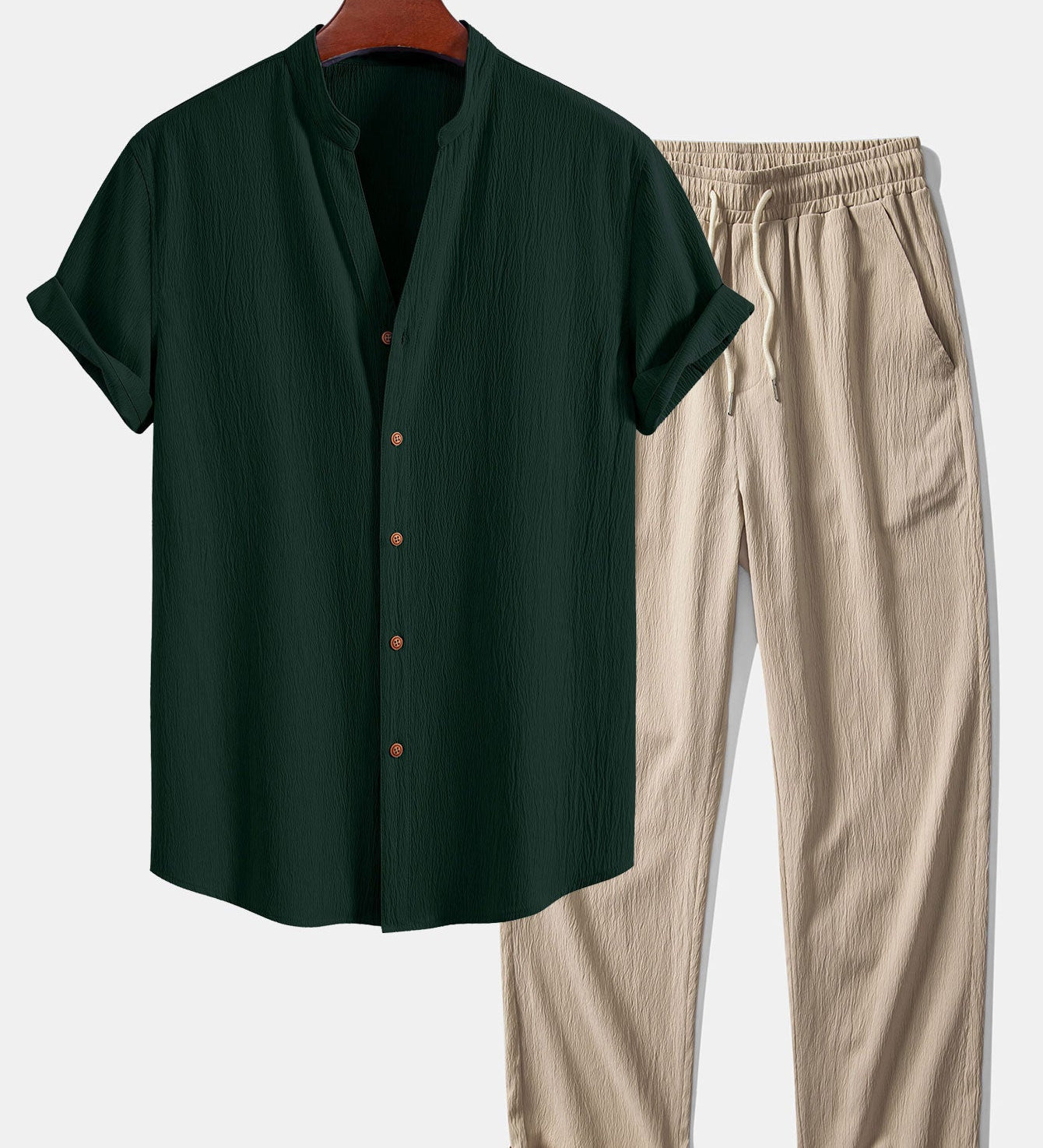Gerimpelde textuur<tc>rood</tc> V-hals shirt &amp; kreuk textuur<tc>rood</tc> Rechte broek