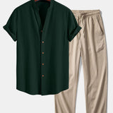 Gerimpelde textuur<tc>rood</tc> V-hals shirt &amp; kreuk textuur<tc>rood</tc> Rechte broek