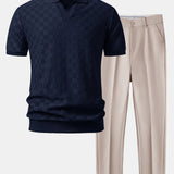 Checkerboard V-Neck Knit Polo & Slim Fit Tapered Trousers