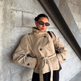 Isabella Laurent | Cropped Belted Trench Jacket For Women
