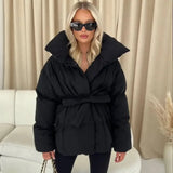 Amelie Dubois | Belted Puffer Jacket With Luxe Collar For Women