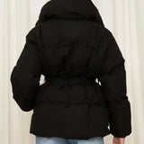 Amelie Dubois | Belted Puffer Jacket With Luxe Collar For Women