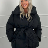Amelie Dubois | Belted Puffer Jacket With Luxe Collar For Women