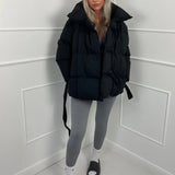 Amelie Dubois | Belted Puffer Jacket With Luxe Collar For Women