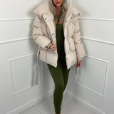 Amelie Dubois | Belted Puffer Jacket With Luxe Collar For Women