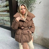 Amelie Dubois | Belted Puffer Jacket With Luxe Collar For Women