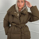 Amelie Dubois | Belted Puffer Jacket With Luxe Collar For Women