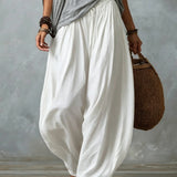 Grey Off-shoulder Top And White Loose-fitting Lantern Pants Suit