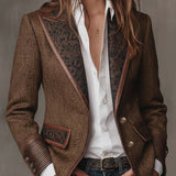Herringbone Tweed Blazer With Printed Panels