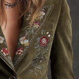 Olive Green Velvet Blazer With Intricate Floral Embroidery