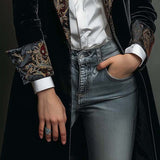 Timeless Vintage Luxury Black Velvet Blazer With Baroque Printed Lapel