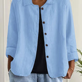 Amélie Rousseau | Sky Breeze Button Linen Jacket with Relaxed Elegance For Women
