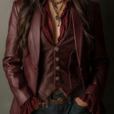 Vintage Burgundy Eco Leather Blazer