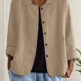 Amélie Rousseau | Sky Breeze Button Linen Jacket with Relaxed Elegance For Women