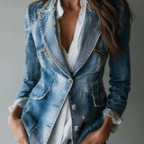 Vintage Effortless Tailoring Washed Denim Blazer
