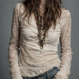 Vintage Cowl Neck Lace Long Sleeve Blouse