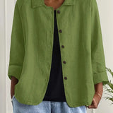 Amélie Rousseau | Sky Breeze Button Linen Jacket with Relaxed Elegance For Women
