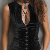 Vintage Round V-Neck Velvet Vest