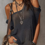 Retro Irregular Shoulder Knit Blouse
