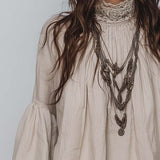 Lace-trimmed Pleated Cotton Linen Blouse