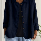 Amélie Rousseau | Sky Breeze Button Linen Jacket with Relaxed Elegance For Women